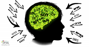 Cerebro y cabeza de un niño. Un niño piensa que es según lo que le dice que será.